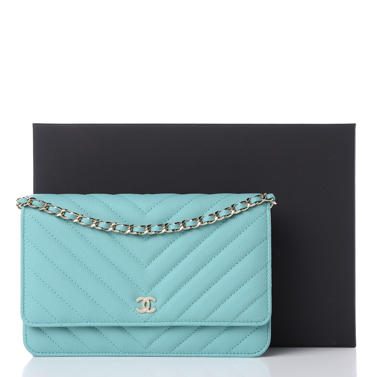 Chanel Caviar Chevron Quilted Wallet On Chain WOC Green 11 of 11