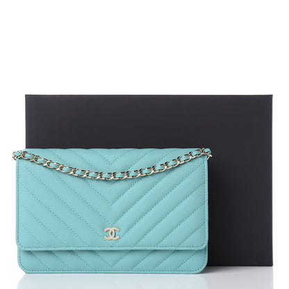 Chanel Caviar Chevron Quilted Wallet On Chain WOC Green 11 of 11