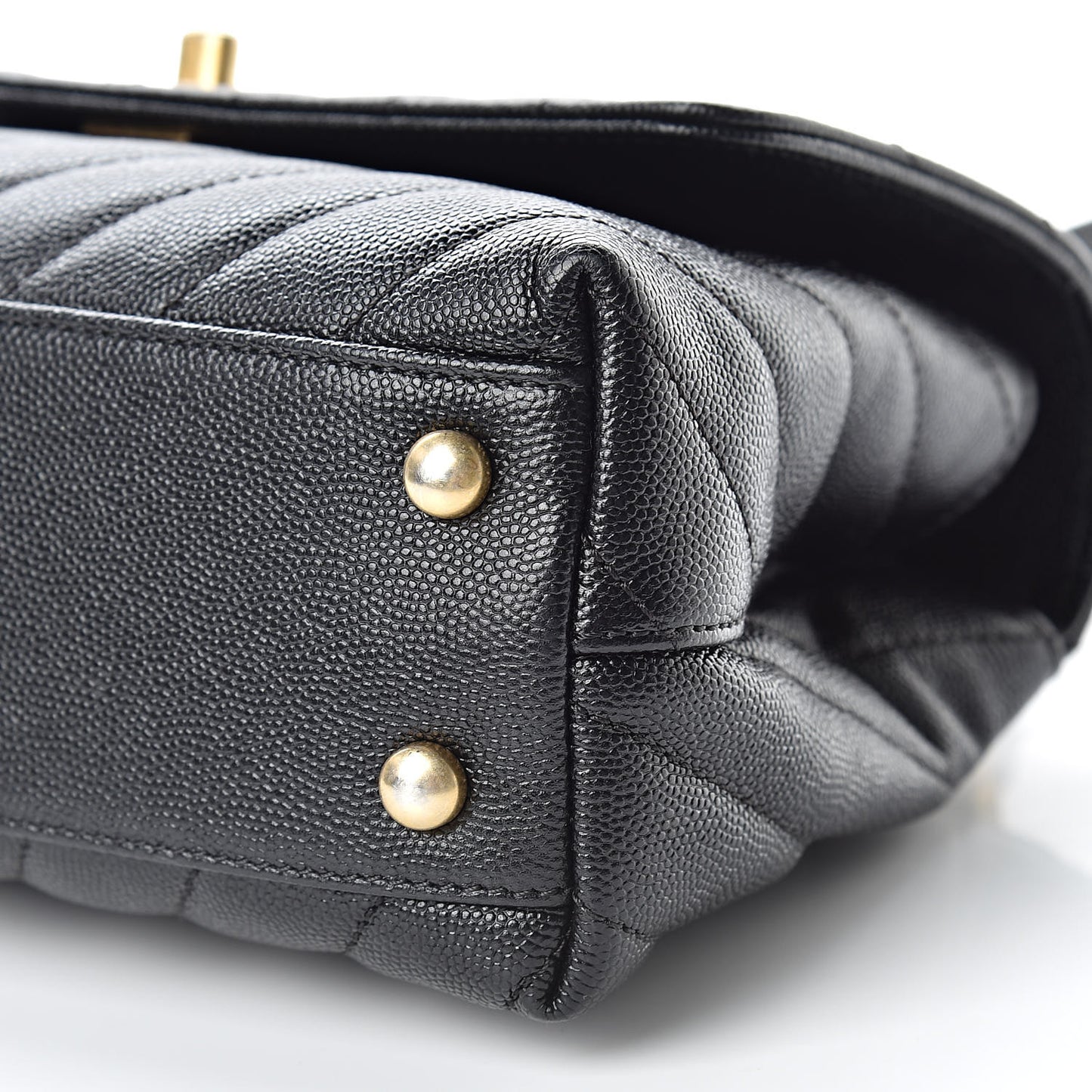 Caviar Chevron Quilted Mini Coco Handle Flap Black