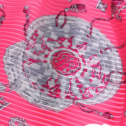 Hermes Silk Plisse Keys Les Cles Scarf 90 Rose Vif Fuchsia Gris 1 of 6