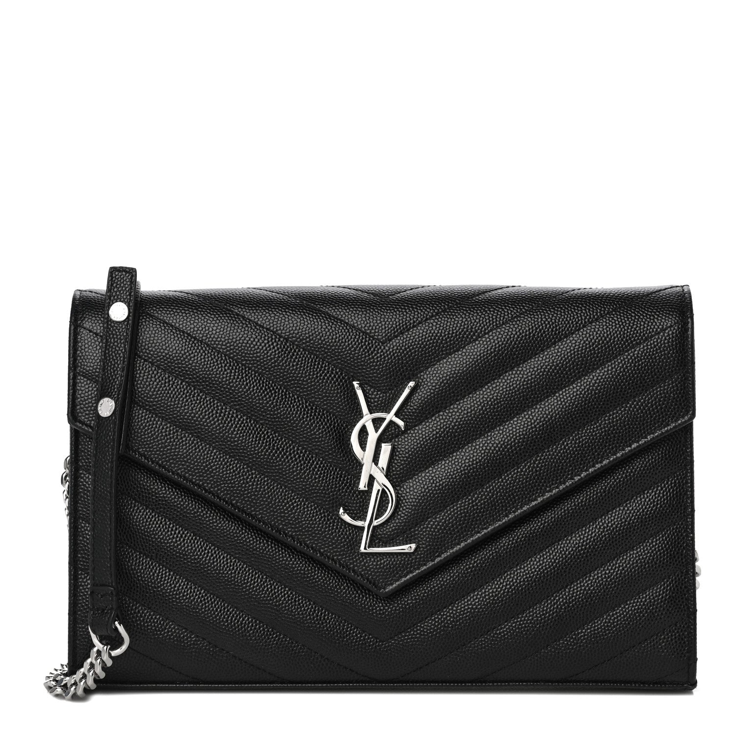 Saint Laurent Grain De Poudre Matelasse Chevron Monogram Chain Wallet Black 1 of 11