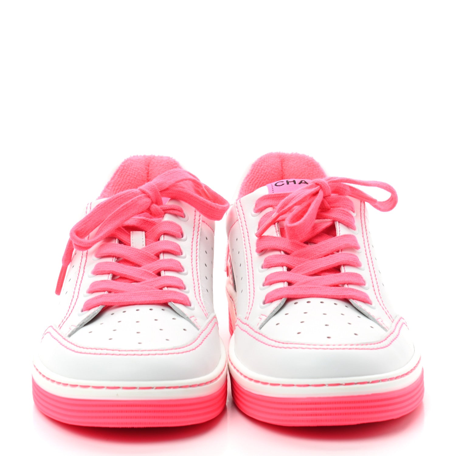 Chanel Calfskin Womens Logo Sneakers 40 Fuchsia White 3 of 7