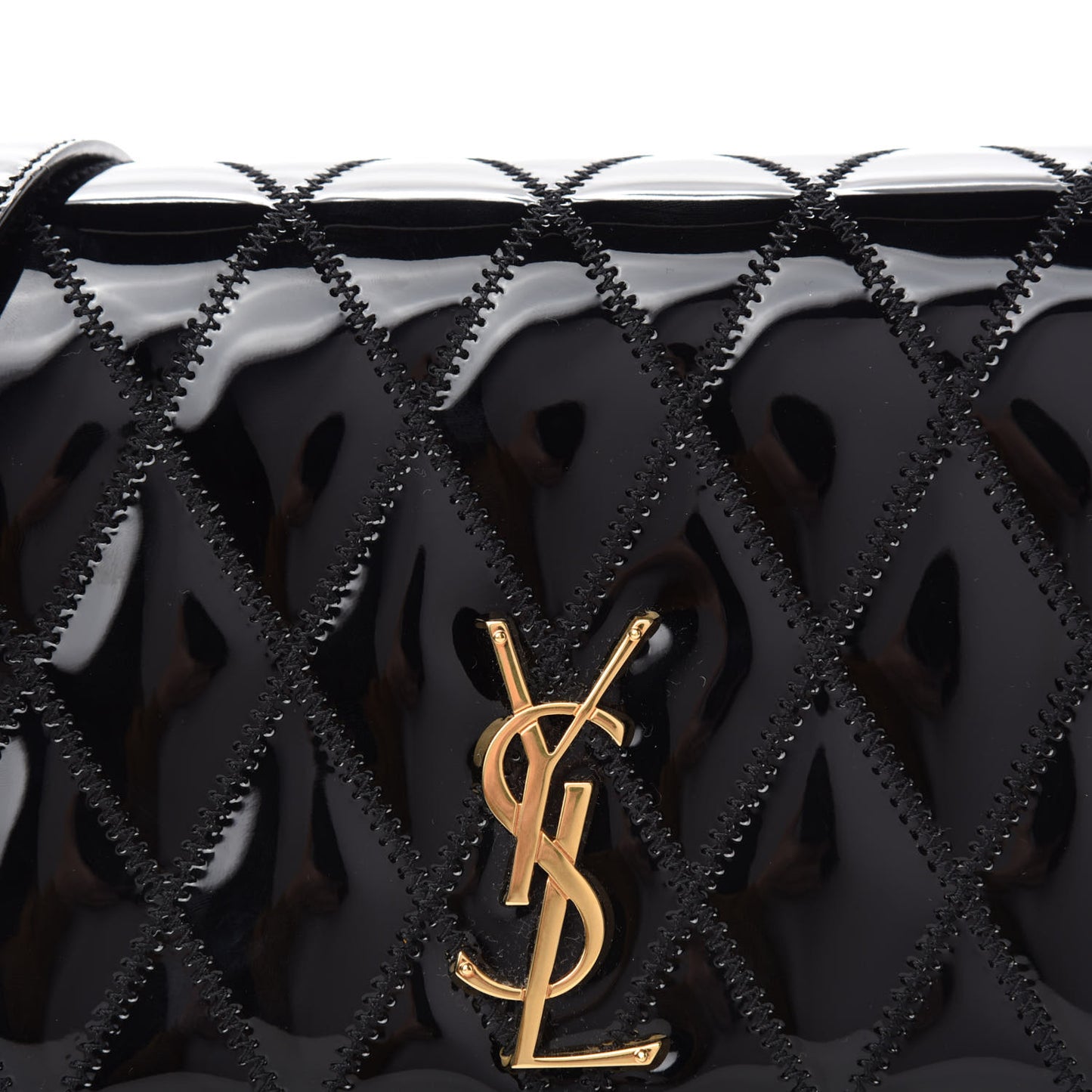 Patent Diamond Quilted Monogram Angie Chain Bag Black