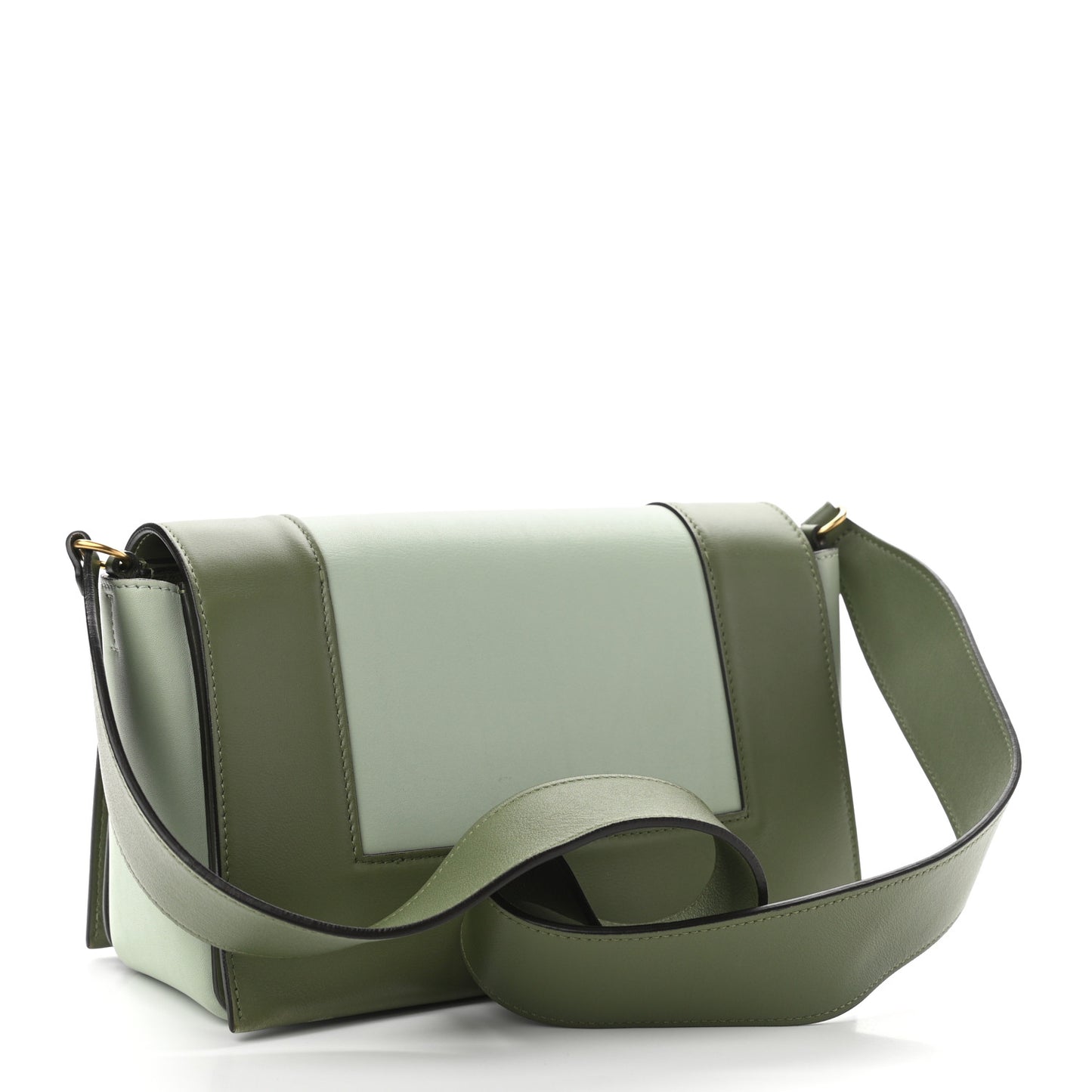 Shiny Smooth Calfskin Medium Frame Shoulder Bag Olive Pastel Green