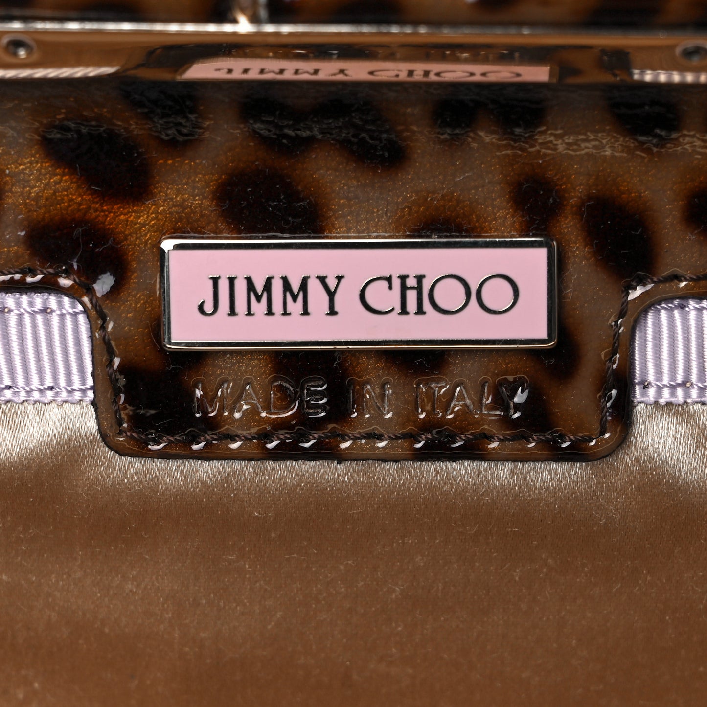 Patent Leopard Clutch Natural