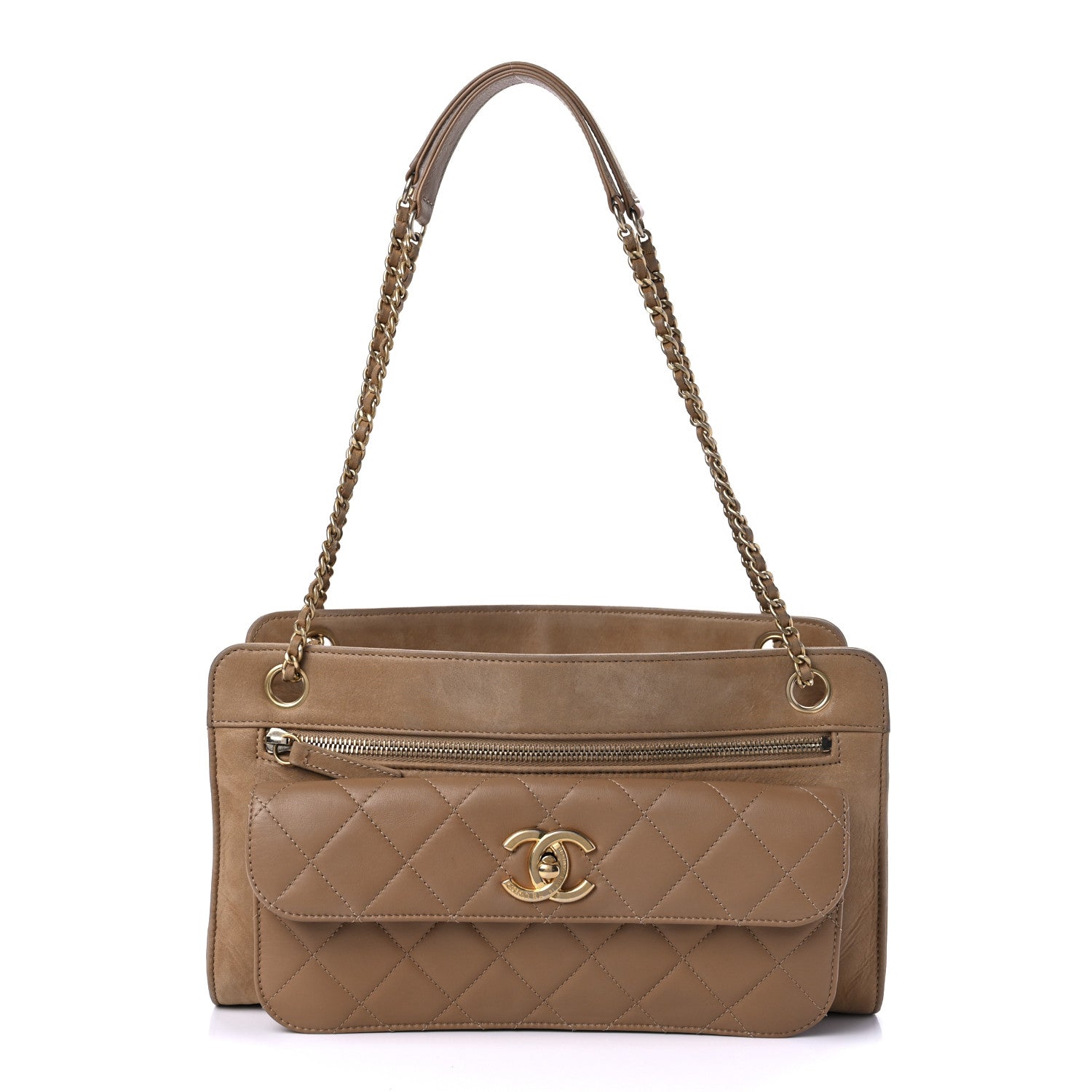 Chanel Iridescent Calfskin Chic Quilt Quilted Front Pocket Shoulder Bag Beige 1 of 9