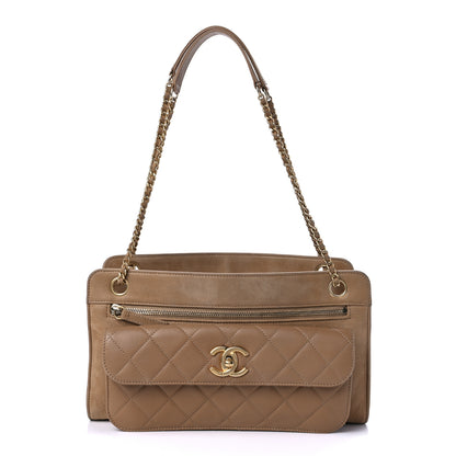 Chanel Iridescent Calfskin Chic Quilt Quilted Front Pocket Shoulder Bag Beige 1 of 9