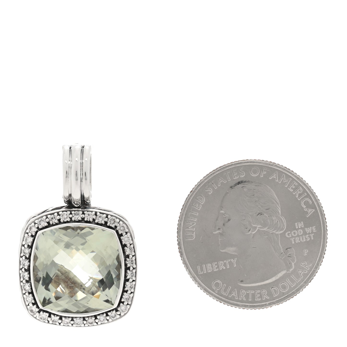 Sterling Silver Diamond Prasiolite 14mm Albion Enhancer Pendant
