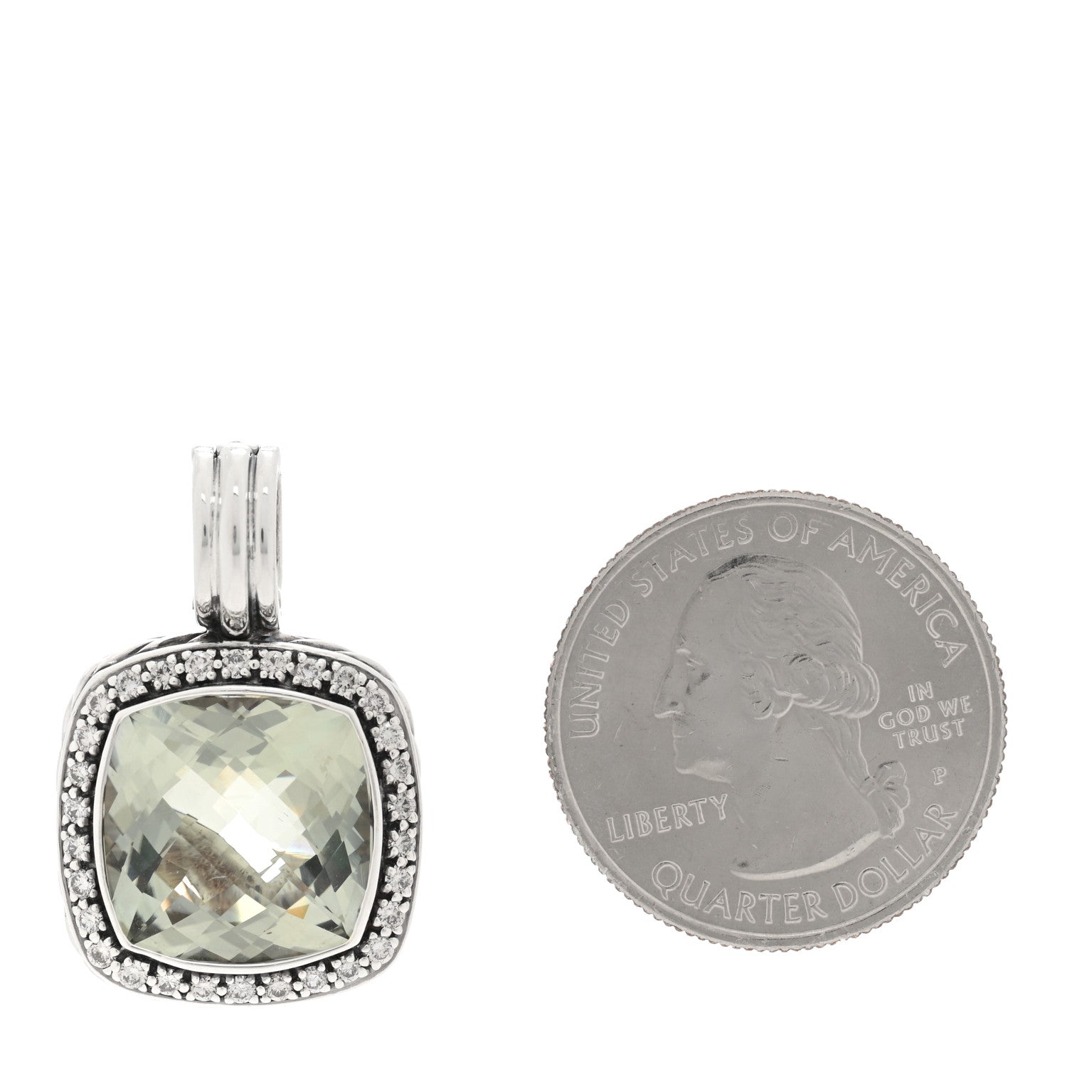 David Yurman Sterling Silver Diamond Prasiolite 14mm Albion Enhancer Pendant 2 of 3