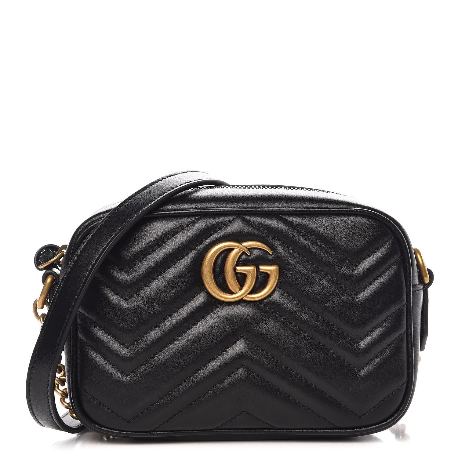 Gucci Calfskin Matelasse Mini GG Marmont Chain Shoulder Bag Black 1 of 8