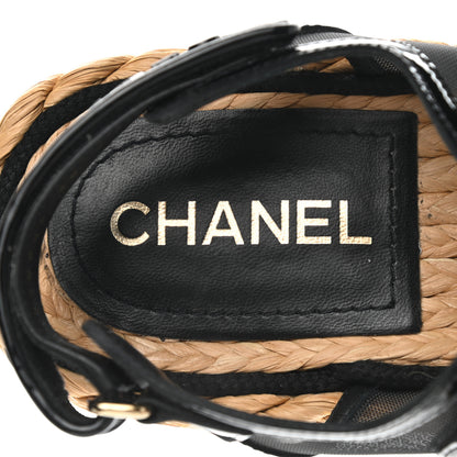 Chanel Mesh Patent Calfskin Velcro Dad Sandals 38 Black 6 of 9