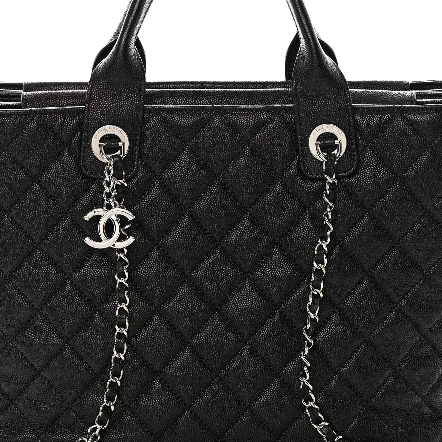 Caviar Quilted Large Urban Companion Top Handle Shopping Tote Black