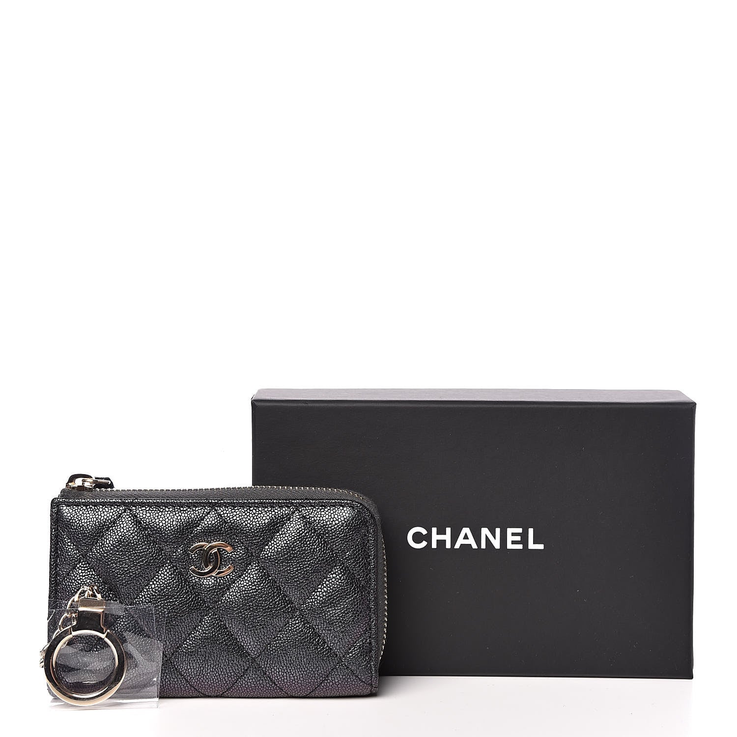 Chanel Iridescent Caviar Quilted Zipped Key Holder Case Black 8 of 8