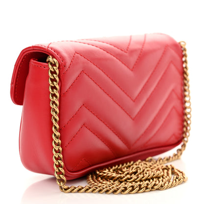 Gucci Calfskin Matelasse Super Mini GG Marmont Shoulder Bag Hibiscus Red 3 of 11