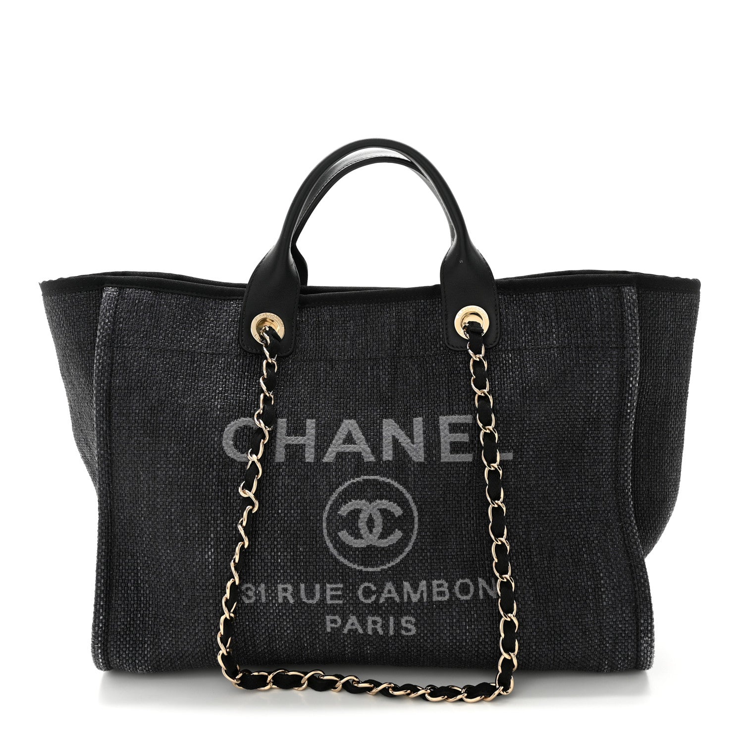 Chanel Woven Straw Raffia Medium Deauville Tote Black 1 of 10
