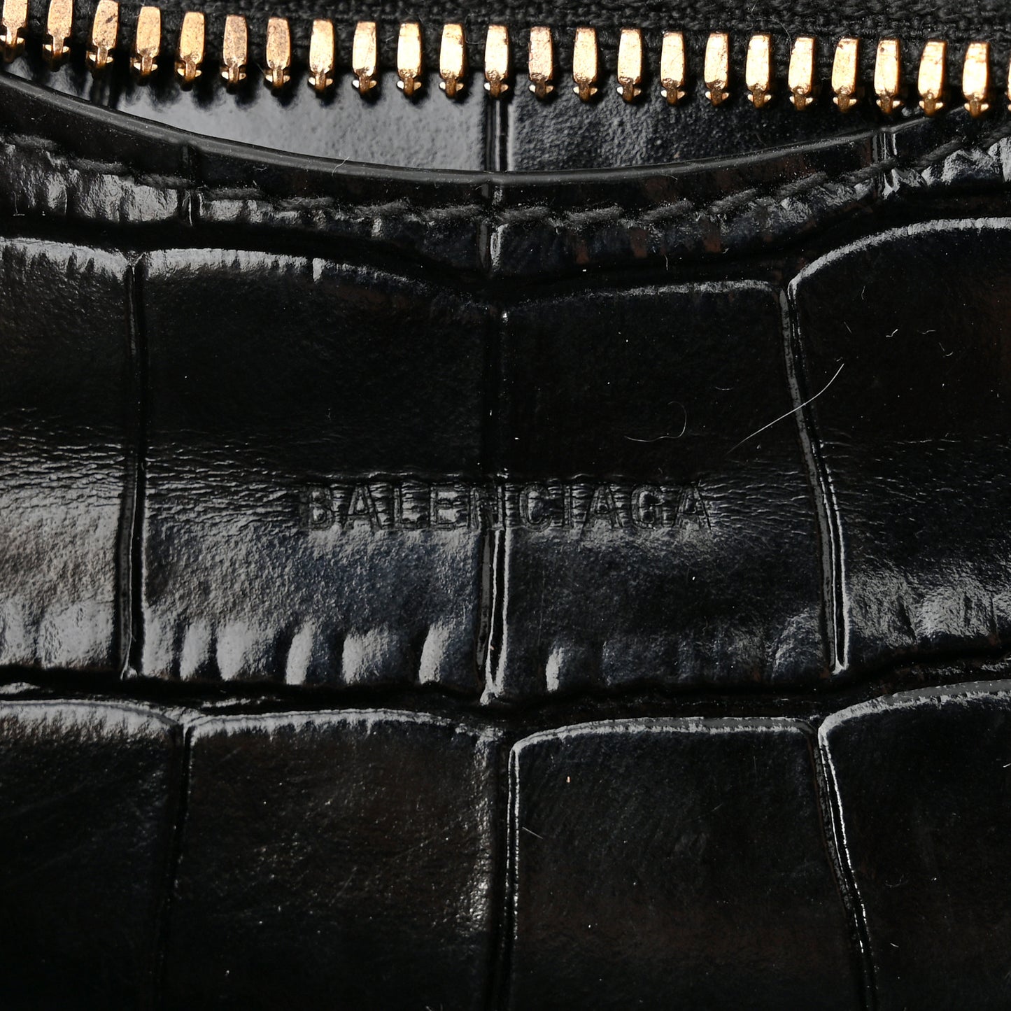 Shiny Supple Calfskin Crocodile Embossed Neo Classic Gold Hardware Nano City Crossbody Black