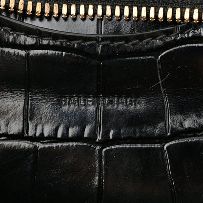 Balenciaga Shiny Supple Calfskin Crocodile Embossed Neo Classic Gold Hardware Nano City Crossbody Black 6 of 10