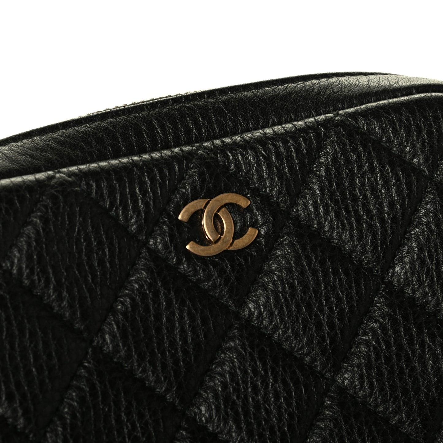 Grained Calfskin Quilted Small Curvy Pouch Cosmetic Case Black