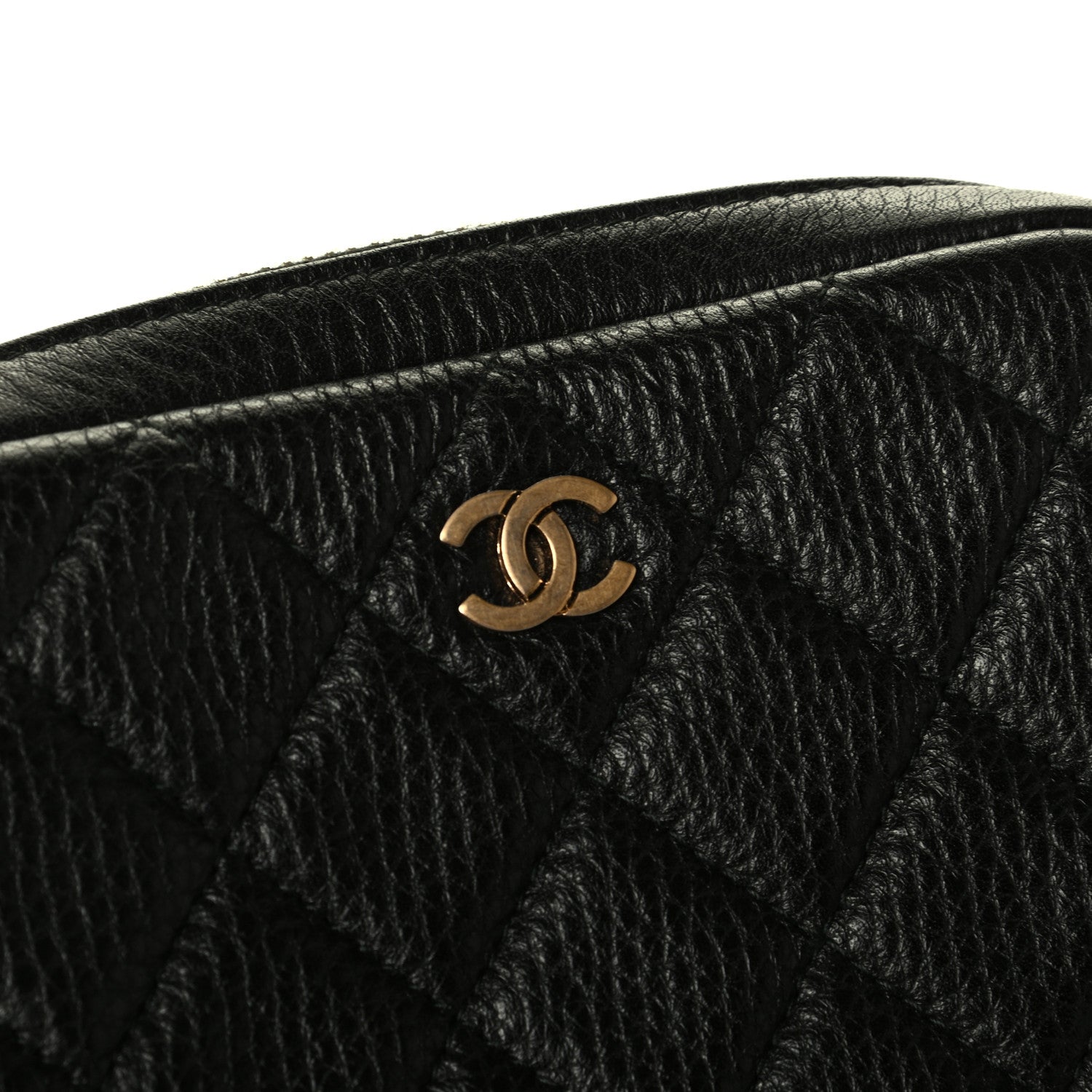 Chanel Grained Calfskin Quilted Small Curvy Pouch Cosmetic Case Black 5 of 5