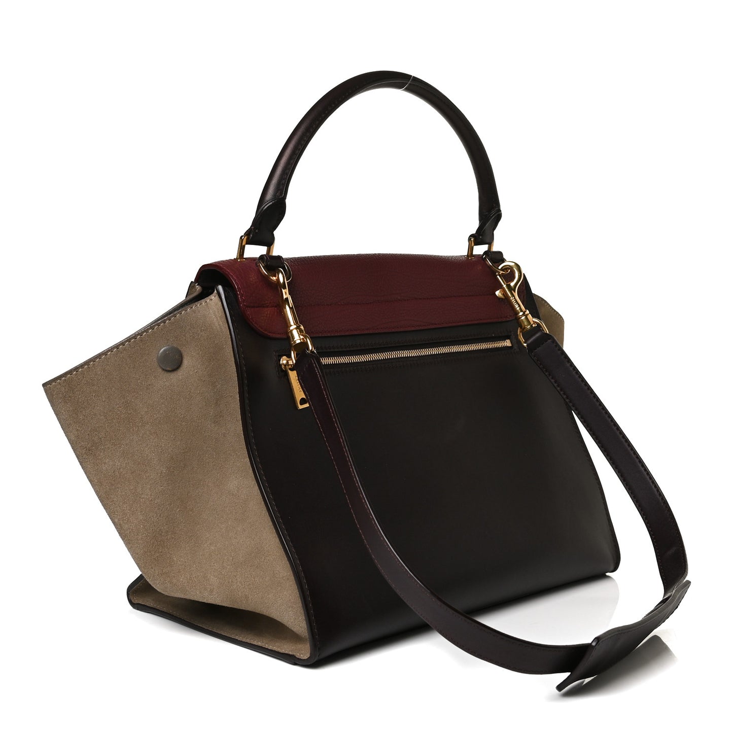 Textured Calfskin Suede Tri-Color Large Trapeze Burgundy