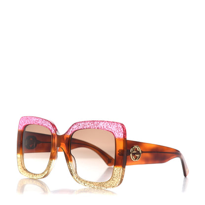 Gucci Acetate Square Frame Sunglasses GG0083S Glitter Pink Multi 1 of 8