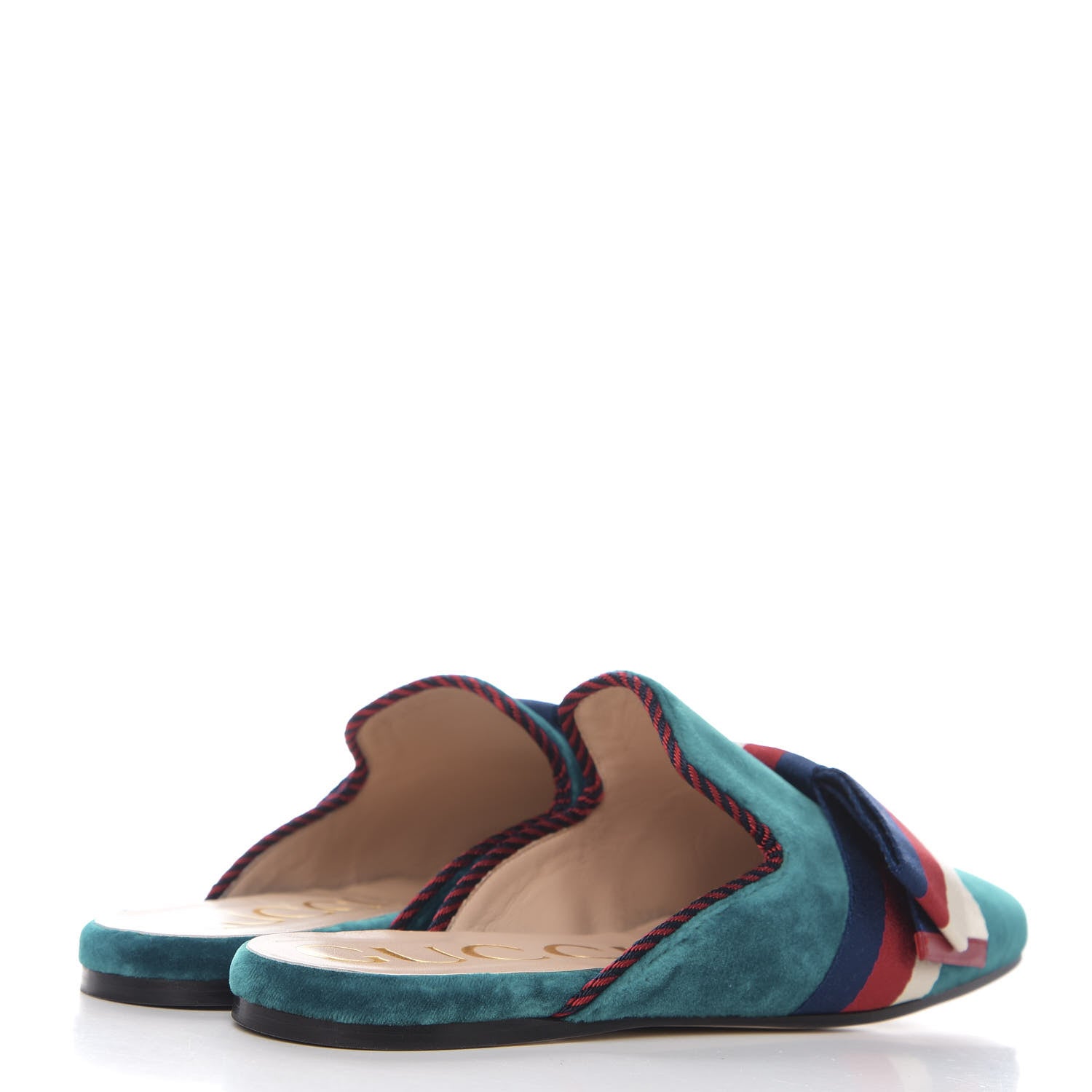 Gucci Softy Velvet Sylvie Bow Slippers 37 Pavone 4 of 8