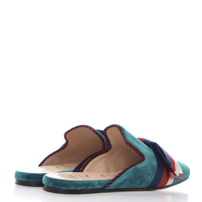 Gucci Softy Velvet Sylvie Bow Slippers 37 Pavone 4 of 8