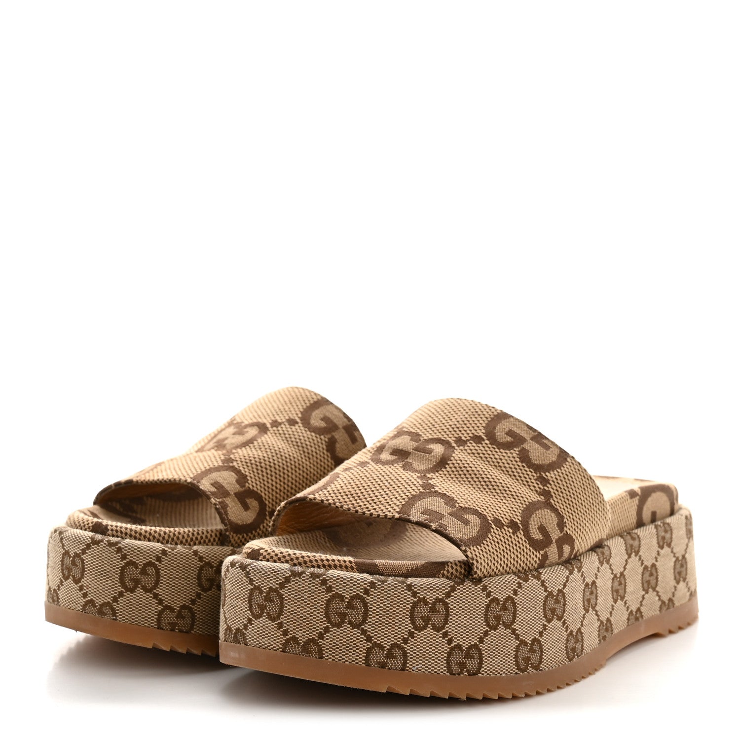 Gucci Monogram Maxi GG Angelina Platform 55mm Slide Sandals 36 Camel Ebony 4 of 10
