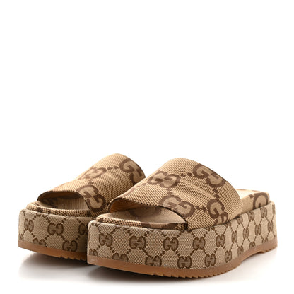 Gucci Monogram Maxi GG Angelina Platform 55mm Slide Sandals 36 Camel Ebony 4 of 10