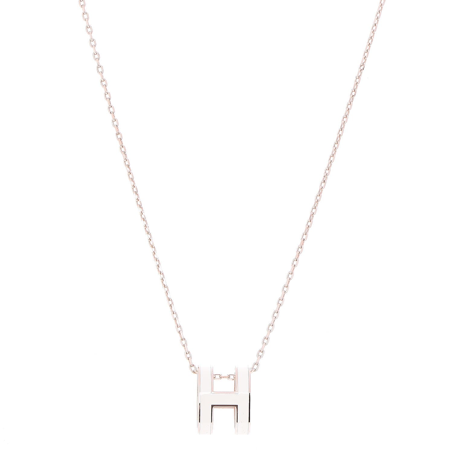 Hermes Lacquered Rose Gold Pop H Pendant Necklace White 1 of 7
