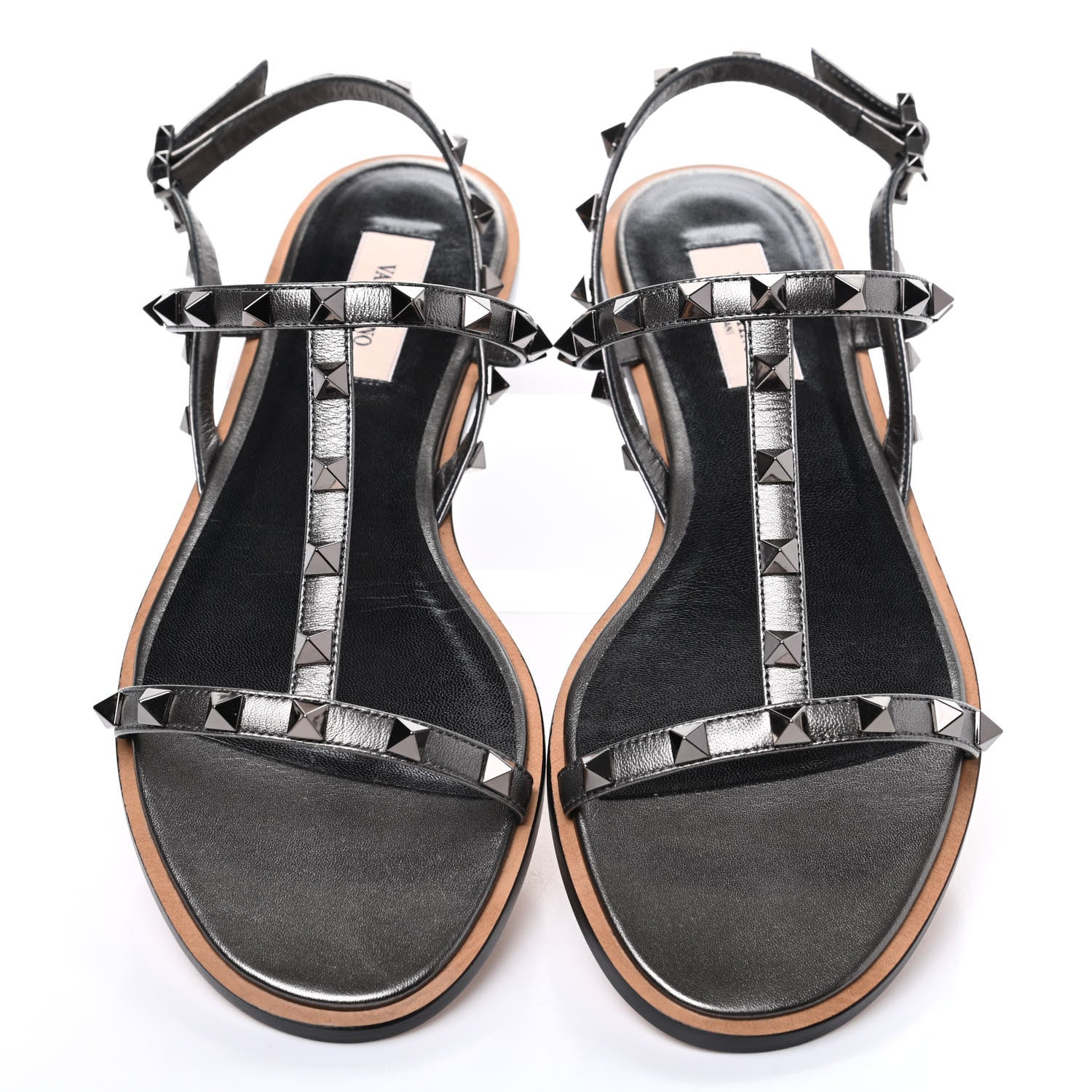 Valentino Garavani Metallic Nappa Rockstud T-Strap Slingback Flat Sandals 39 Rutenio 5 of 10