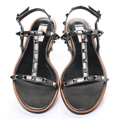 Valentino Garavani Metallic Nappa Rockstud T-Strap Slingback Flat Sandals 39 Rutenio 5 of 10
