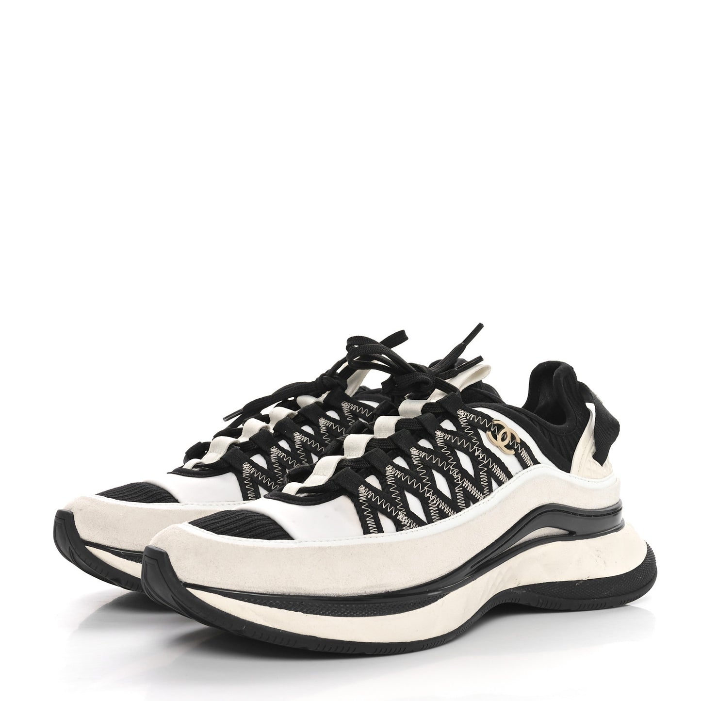 Fabric Suede Calfskin Sneakers 39 White Black