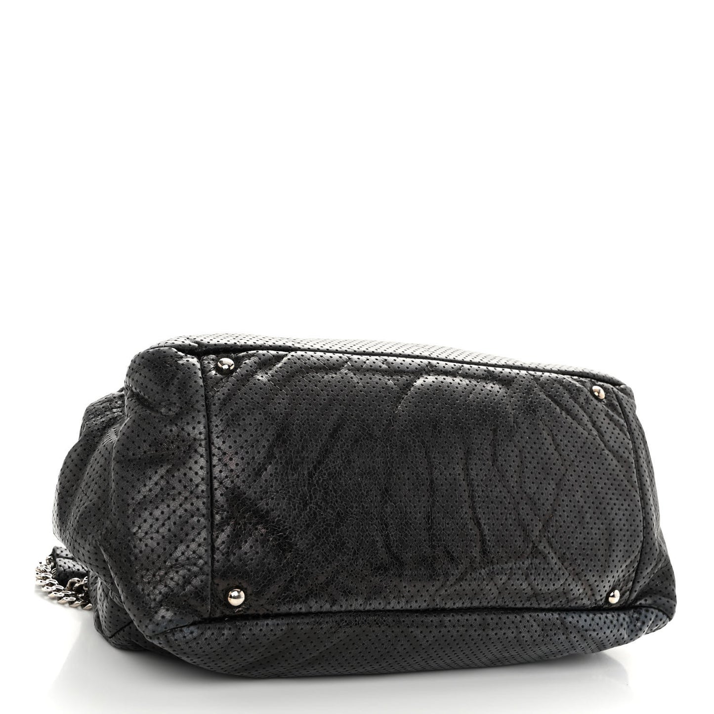 Calfskin Perforated Large Drill Accordion Flap Black