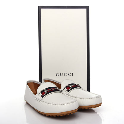 Gucci Miro Soft Calfskin Web Mens Horsebit Driver Loafers 9 White 12 of 12