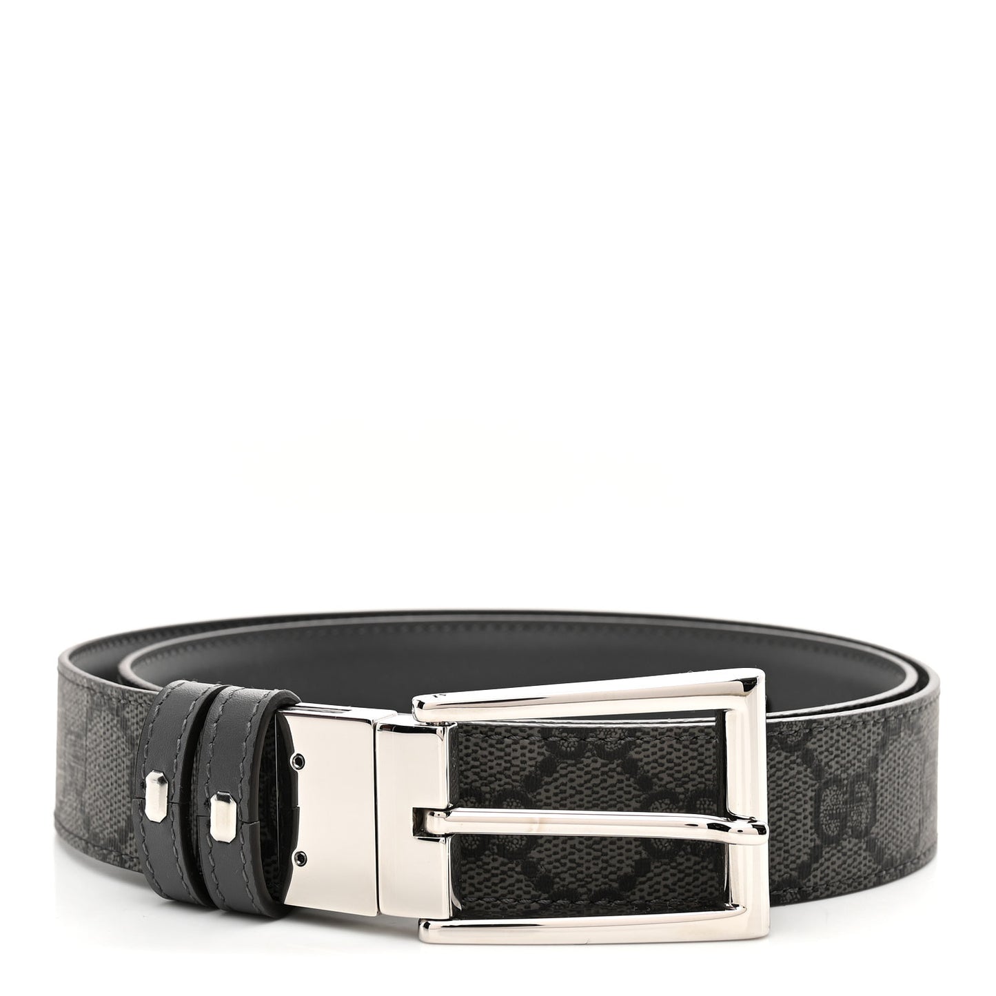 Selleria Calfskin GG Supreme Monogram Reversible Belt 80 32 Graphite Grey Black