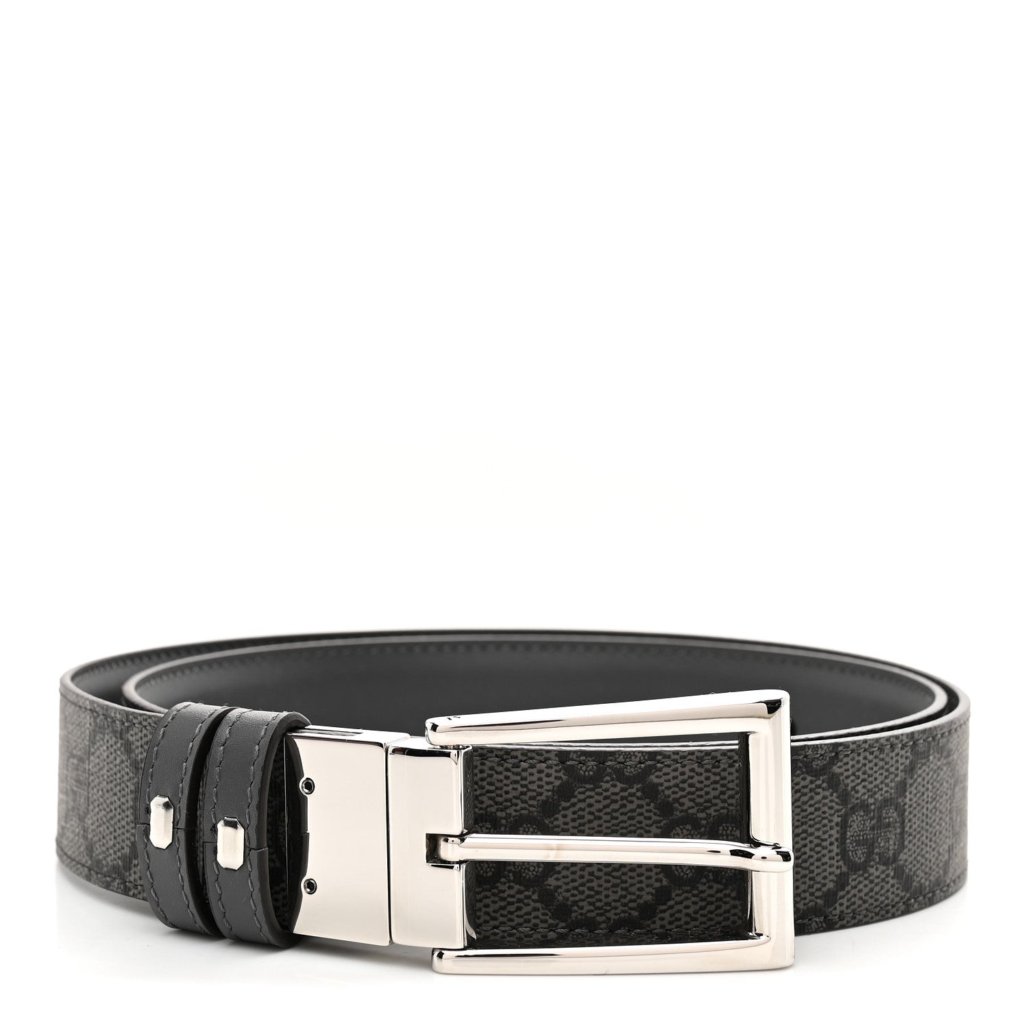 Gucci Selleria Calfskin GG Supreme Monogram Reversible Belt 80 32 Graphite Grey Black 1 of 5