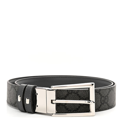 Gucci Selleria Calfskin GG Supreme Monogram Reversible Belt 80 32 Graphite Grey Black 1 of 5