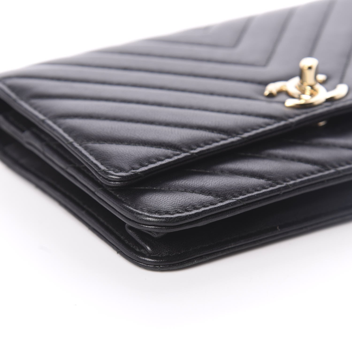 Chanel Lambskin Chevron Quilted Tendy CC Wallet On Chain WOC Black 10 of 11
