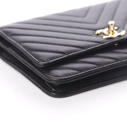 Chanel Lambskin Chevron Quilted Tendy CC Wallet On Chain WOC Black 10 of 11