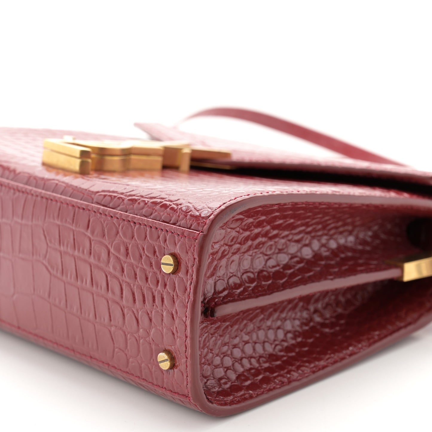 Calfskin Crocodile Embossed Mini Classic Monogram Cassandra Top Handle Red