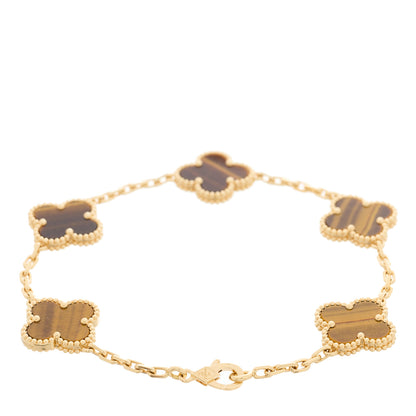 Van Cleef & Arpels 18K Yellow Gold Tiger Eye 5 Motifs Vintage Alhambra Bracelet 2 of 5
