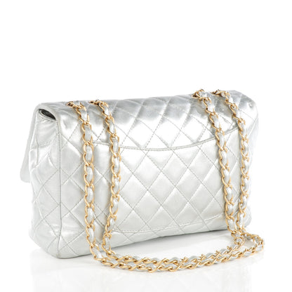 Chanel Metallic Lambskin Quilted Jumbo Single Flap Silver 3 of 9