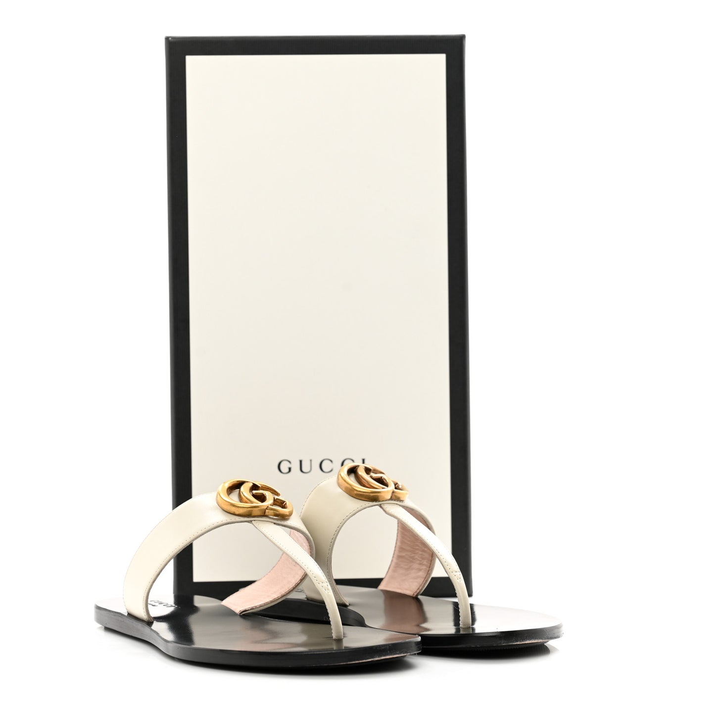 Calfskin GG Marmont Thong Sandals 36.5 Mystic White