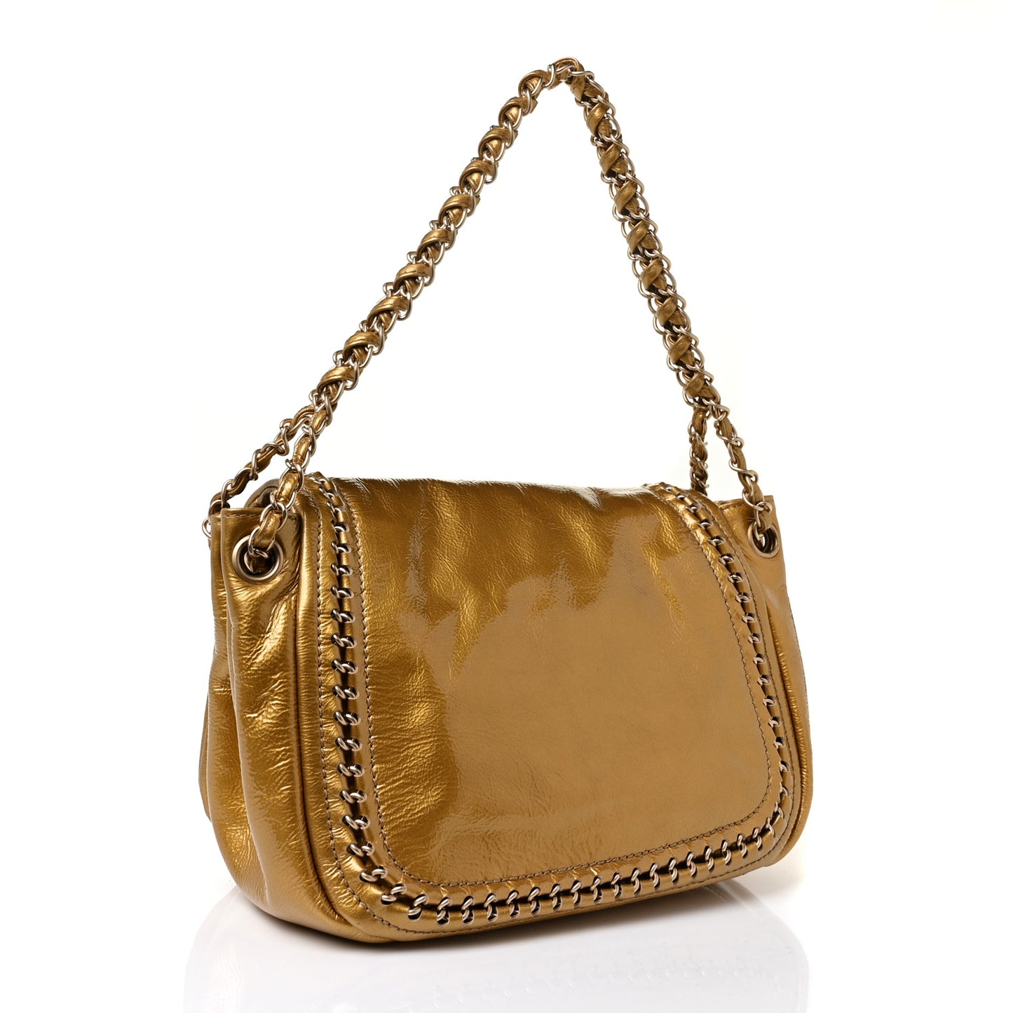 Metallic Patent Luxe Ligne Flap Gold