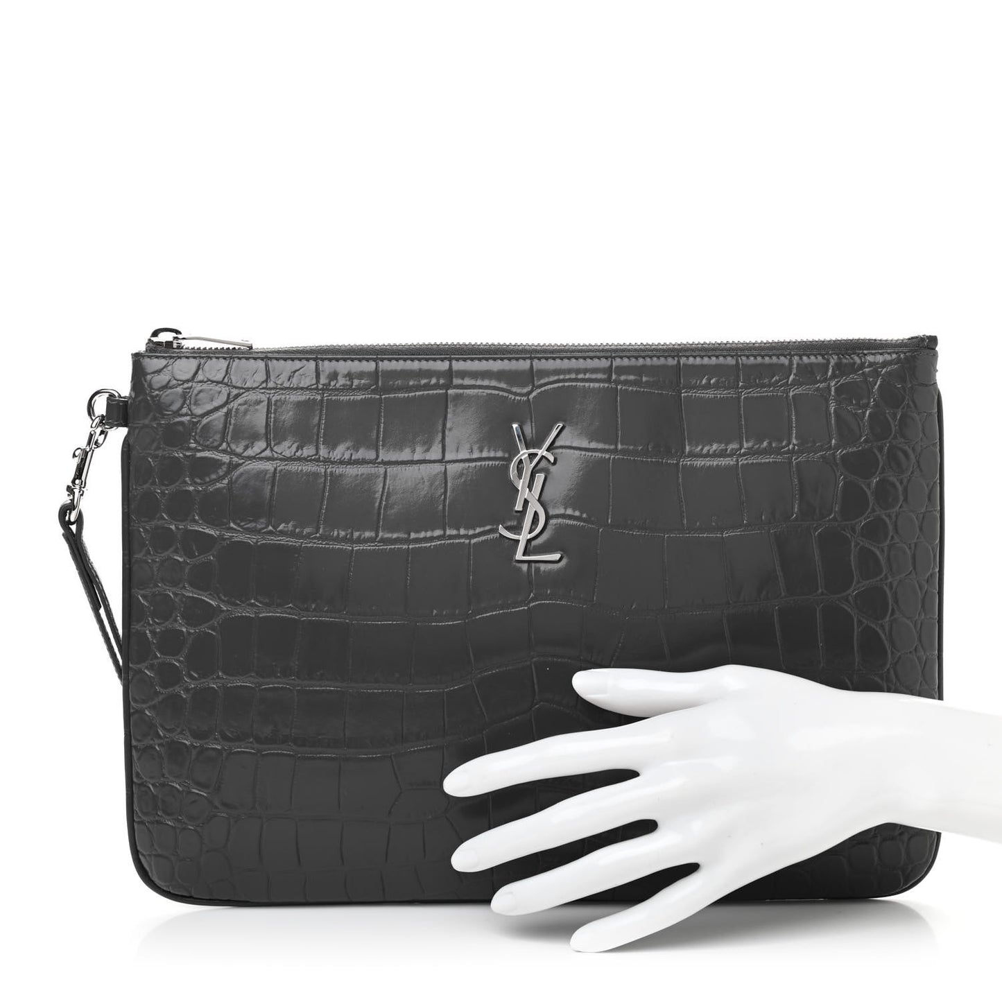 Calfskin Crocodile Embossed Tablet Pouch Storm