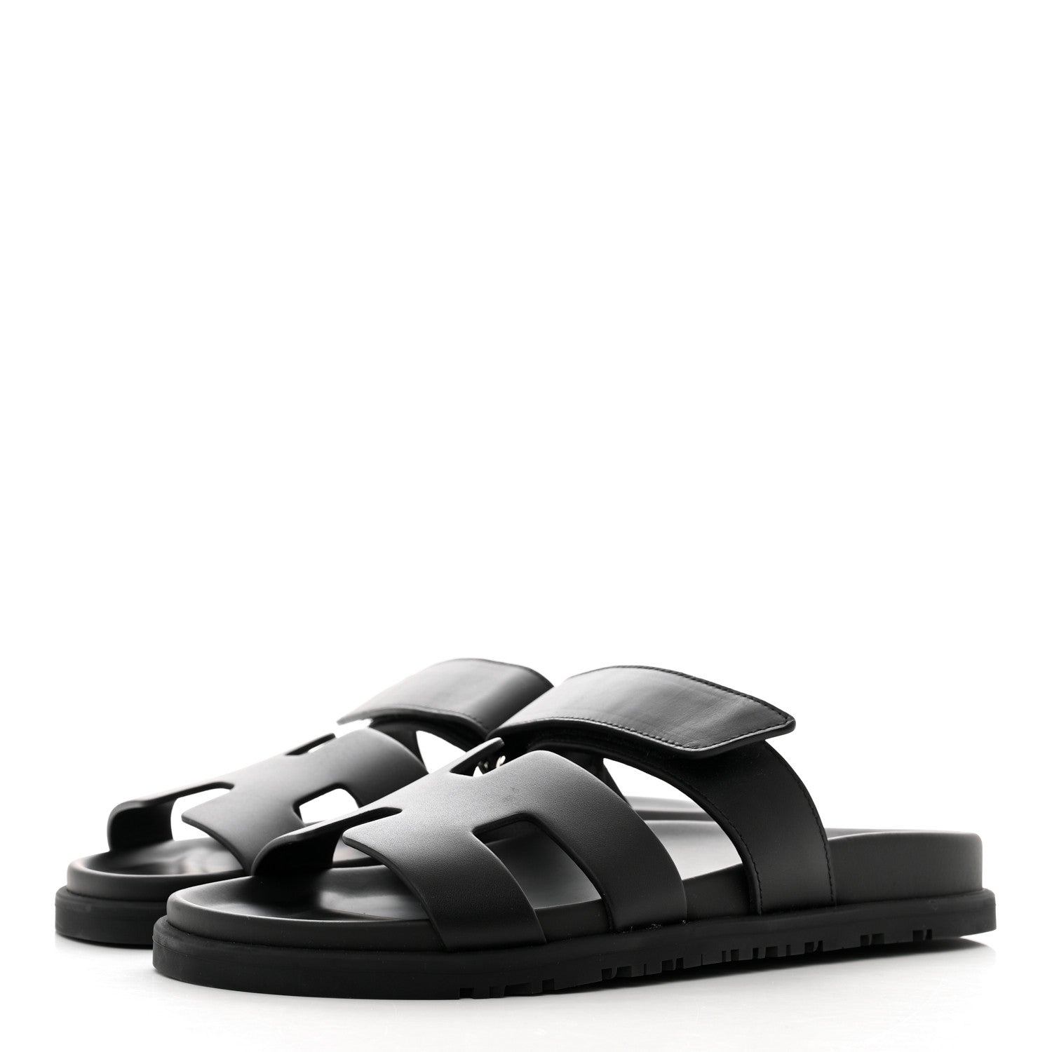 Hermes Calfskin Womens Chypre Sandals 37.5 Black 3 of 8