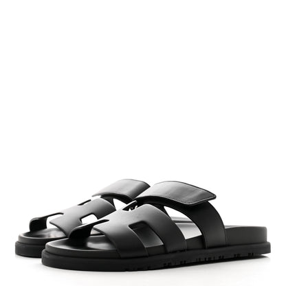 Hermes Calfskin Womens Chypre Sandals 37.5 Black 3 of 8
