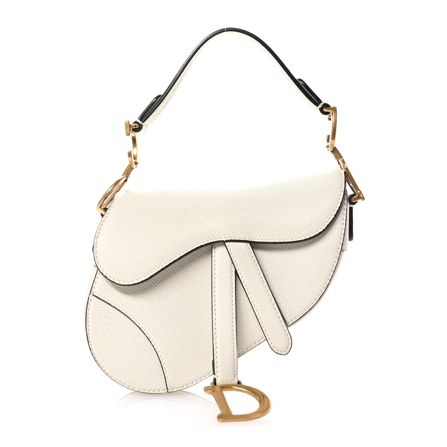 Grained Calfskin Mini Saddle Bag White