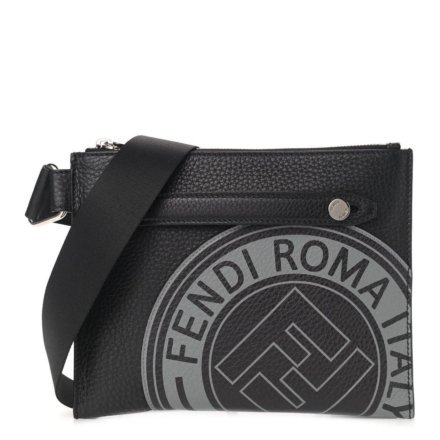 Cuoio Romano Selleria Fendi Stamp Patch Messenger Black Grigio